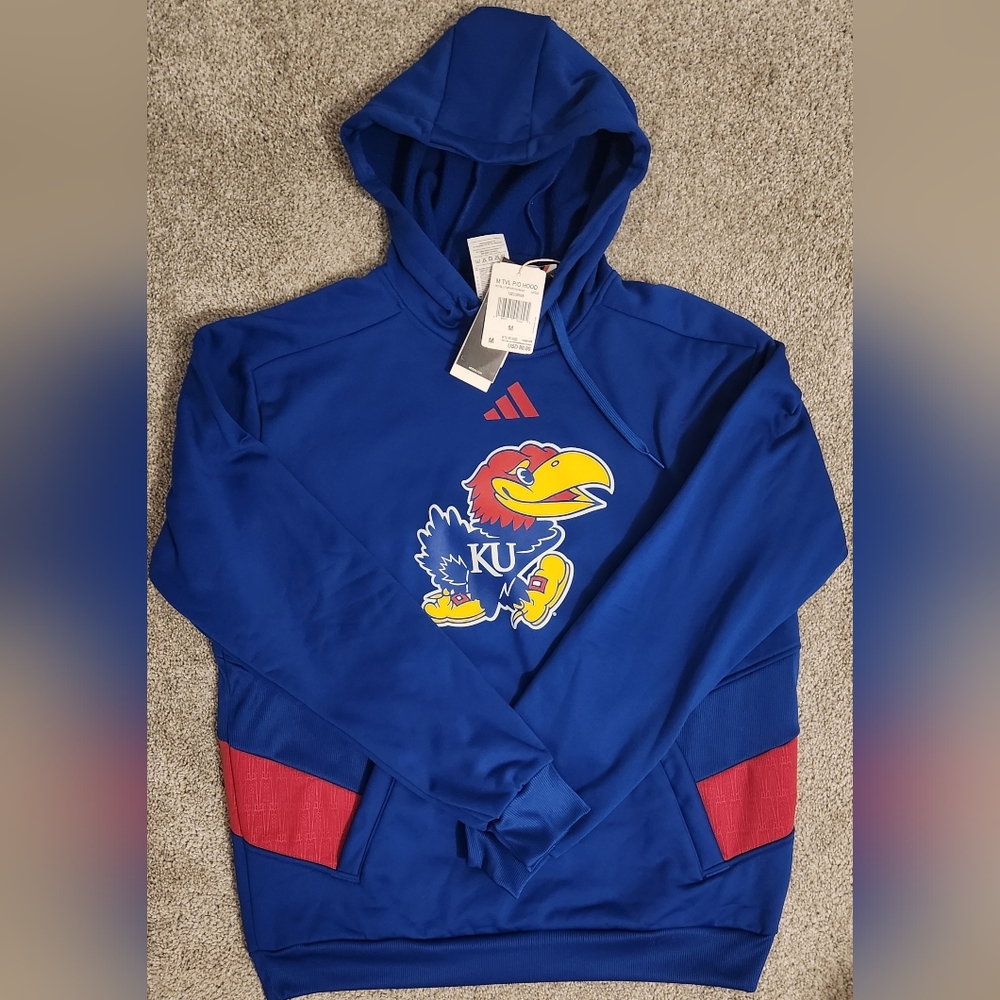 Kansas Jayhawks Adidas NCAA Sideline Travel Hoodie Men’s Medium Blue Sweatshirt